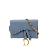 ディオール サドル チェーン ショルダーウォレット ブルー グレー レザー レディース Dior 【中古】